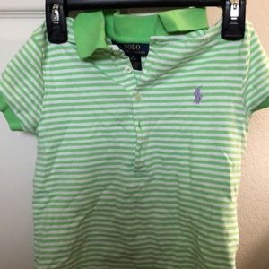 Striped lime green & white shirt w/ lilac polo